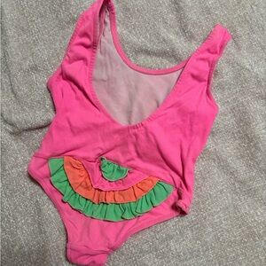 Girls' Pink Ruffle One-Piece Swimsuit vintage  French Toast, neon